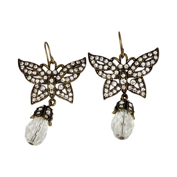 Crystal Black Butterfly Dangle Earrings 2" Jewels Of Legendary Splendor - Picture 11 of 12